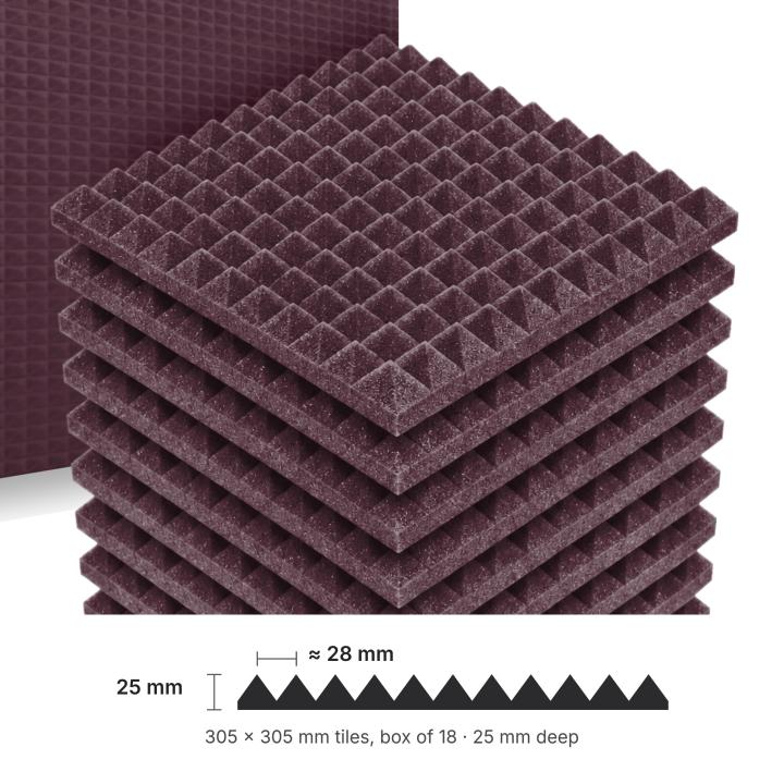 Numobel Acoustics-Foam Pyramid Tiles-Maroon-25 mm - 5