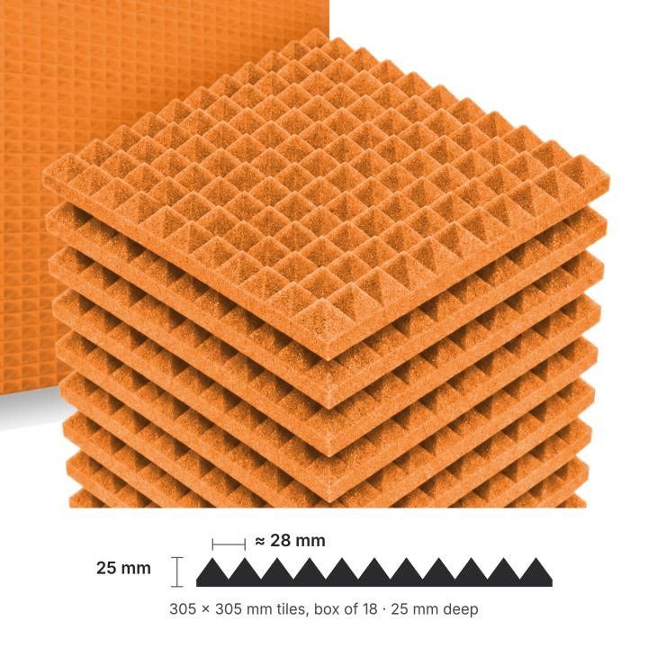 Numobel Acoustics-Foam Pyramid Tiles-Orange-25 mm - 5