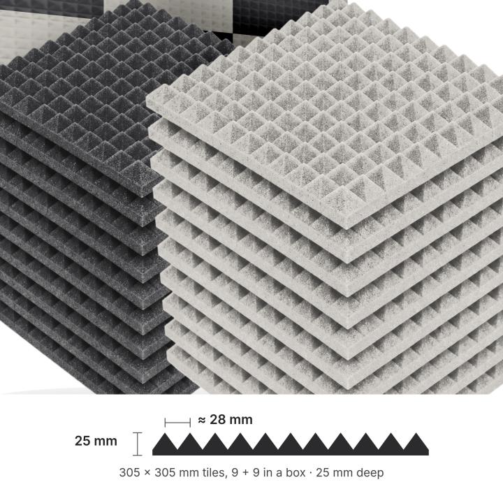Numobel Acoustics-Foam Pyramid Duo Tiles-Black + Grey-25 mm - 5